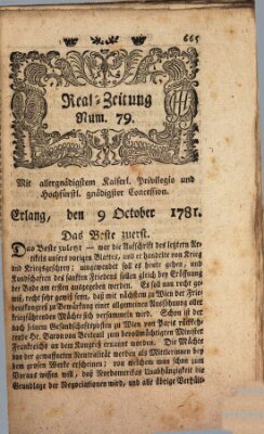 Real-Zeitung (Erlanger Real-Zeitung) Dienstag 9. Oktober 1781