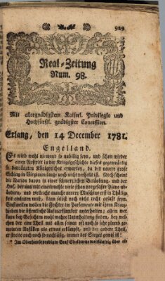 Real-Zeitung (Erlanger Real-Zeitung) Freitag 14. Dezember 1781