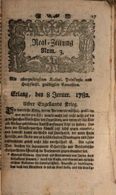 Real-Zeitung (Erlanger Real-Zeitung) Dienstag 8. Januar 1782