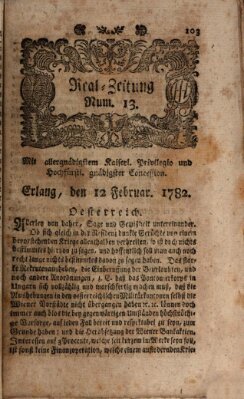 Real-Zeitung (Erlanger Real-Zeitung) Dienstag 12. Februar 1782