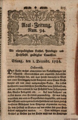 Real-Zeitung (Erlanger Real-Zeitung) Freitag 1. Dezember 1786