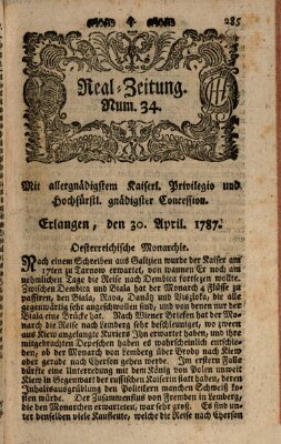 Real-Zeitung (Erlanger Real-Zeitung) Montag 30. April 1787