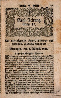 Real-Zeitung (Erlanger Real-Zeitung) Montag 2. Juli 1787