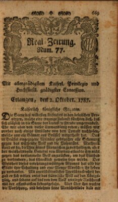 Real-Zeitung (Erlanger Real-Zeitung) Dienstag 2. Oktober 1787