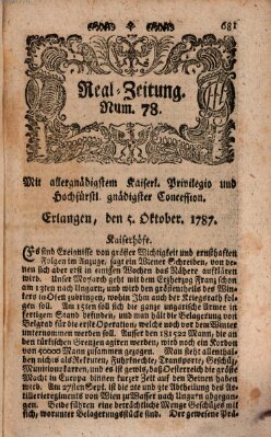 Real-Zeitung (Erlanger Real-Zeitung) Freitag 5. Oktober 1787