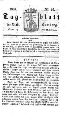 Tag-Blatt der Stadt Bamberg (Bamberger Tagblatt) Sonntag 15. Februar 1835