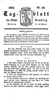 Tag-Blatt der Stadt Bamberg (Bamberger Tagblatt) Mittwoch 18. Februar 1835