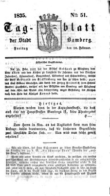 Tag-Blatt der Stadt Bamberg (Bamberger Tagblatt) Freitag 20. Februar 1835