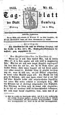 Tag-Blatt der Stadt Bamberg (Bamberger Tagblatt) Montag 2. März 1835