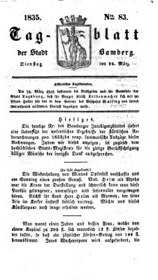 Tag-Blatt der Stadt Bamberg (Bamberger Tagblatt) Dienstag 24. März 1835