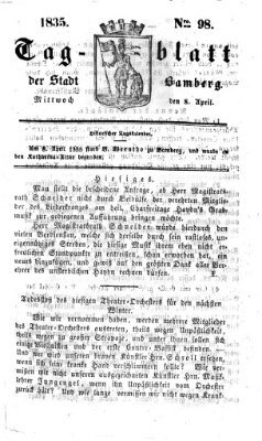 Tag-Blatt der Stadt Bamberg (Bamberger Tagblatt) Mittwoch 8. April 1835