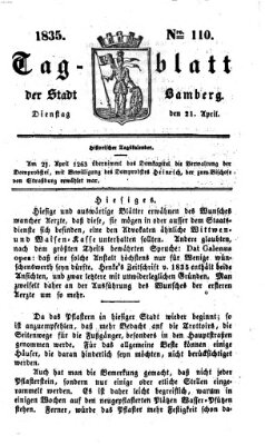 Tag-Blatt der Stadt Bamberg (Bamberger Tagblatt) Dienstag 21. April 1835