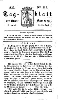 Tag-Blatt der Stadt Bamberg (Bamberger Tagblatt) Mittwoch 22. April 1835