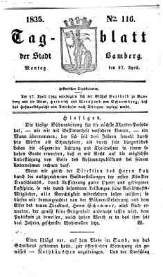 Tag-Blatt der Stadt Bamberg (Bamberger Tagblatt) Montag 27. April 1835