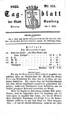 Tag-Blatt der Stadt Bamberg (Bamberger Tagblatt) Montag 1. Juni 1835