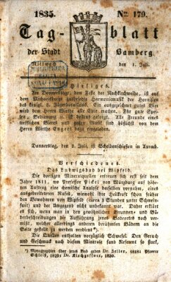 Tag-Blatt der Stadt Bamberg (Bamberger Tagblatt) Mittwoch 1. Juli 1835