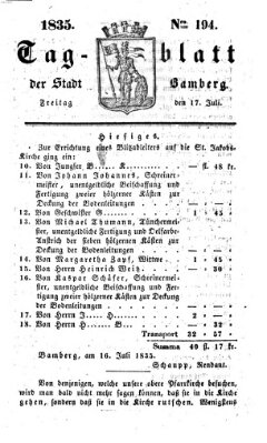 Tag-Blatt der Stadt Bamberg (Bamberger Tagblatt) Freitag 17. Juli 1835