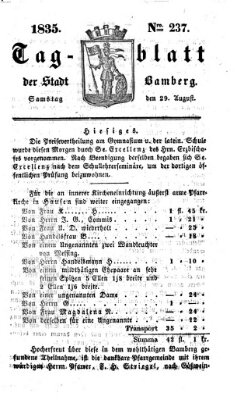 Tag-Blatt der Stadt Bamberg (Bamberger Tagblatt) Samstag 29. August 1835