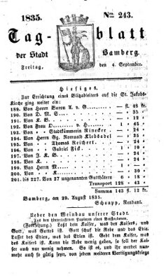 Tag-Blatt der Stadt Bamberg (Bamberger Tagblatt) Freitag 4. September 1835