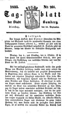 Tag-Blatt der Stadt Bamberg (Bamberger Tagblatt) Dienstag 29. September 1835