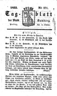 Tag-Blatt der Stadt Bamberg (Bamberger Tagblatt) Freitag 2. Oktober 1835