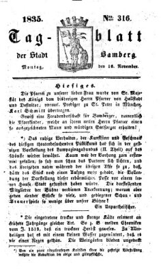 Tag-Blatt der Stadt Bamberg (Bamberger Tagblatt) Montag 16. November 1835