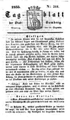 Tag-Blatt der Stadt Bamberg (Bamberger Tagblatt) Montag 14. Dezember 1835