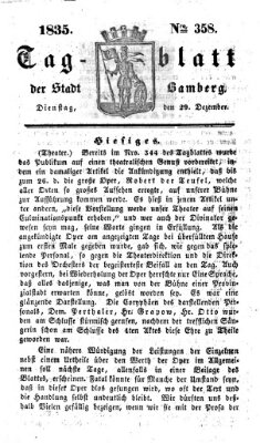 Tag-Blatt der Stadt Bamberg (Bamberger Tagblatt) Dienstag 29. Dezember 1835