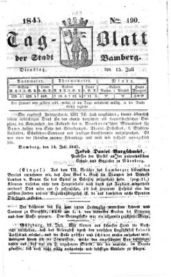 Tag-Blatt der Stadt Bamberg (Bamberger Tagblatt) Dienstag 15. Juli 1845