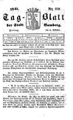 Tag-Blatt der Stadt Bamberg (Bamberger Tagblatt) Freitag 3. Oktober 1845