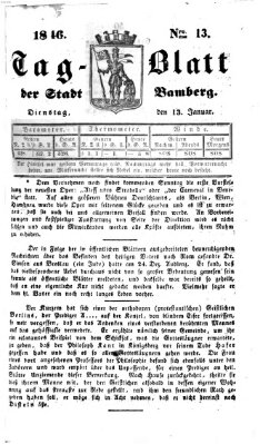 Tag-Blatt der Stadt Bamberg (Bamberger Tagblatt) Dienstag 13. Januar 1846