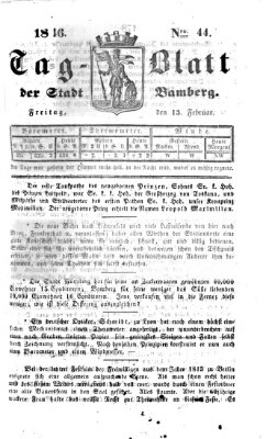 Tag-Blatt der Stadt Bamberg (Bamberger Tagblatt) Freitag 13. Februar 1846