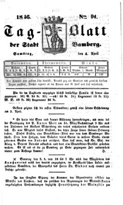 Tag-Blatt der Stadt Bamberg (Bamberger Tagblatt) Samstag 4. April 1846