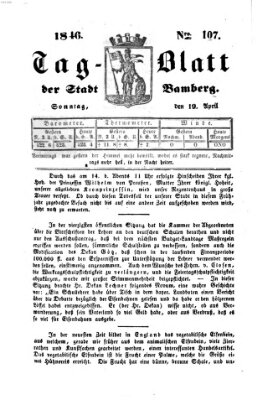 Tag-Blatt der Stadt Bamberg (Bamberger Tagblatt) Sonntag 19. April 1846