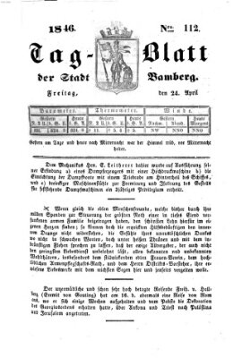 Tag-Blatt der Stadt Bamberg (Bamberger Tagblatt) Freitag 24. April 1846