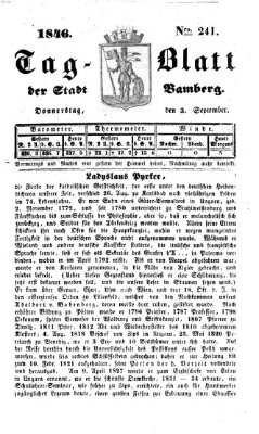 Tag-Blatt der Stadt Bamberg (Bamberger Tagblatt) Donnerstag 3. September 1846