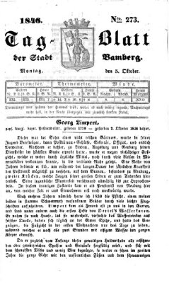 Tag-Blatt der Stadt Bamberg (Bamberger Tagblatt) Montag 5. Oktober 1846