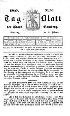 Tag-Blatt der Stadt Bamberg (Bamberger Tagblatt) Montag 22. Februar 1847