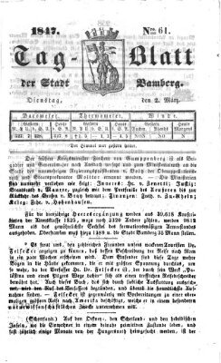 Tag-Blatt der Stadt Bamberg (Bamberger Tagblatt) Dienstag 2. März 1847