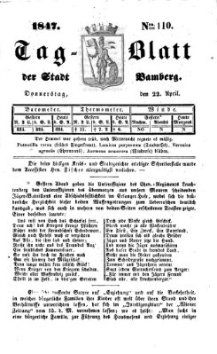 Tag-Blatt der Stadt Bamberg (Bamberger Tagblatt) Donnerstag 22. April 1847