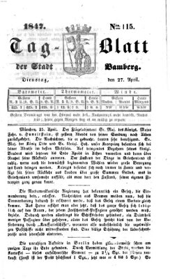 Tag-Blatt der Stadt Bamberg (Bamberger Tagblatt) Dienstag 27. April 1847