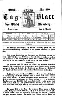 Tag-Blatt der Stadt Bamberg (Bamberger Tagblatt) Dienstag 3. August 1847