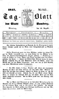 Tag-Blatt der Stadt Bamberg (Bamberger Tagblatt) Montag 16. August 1847