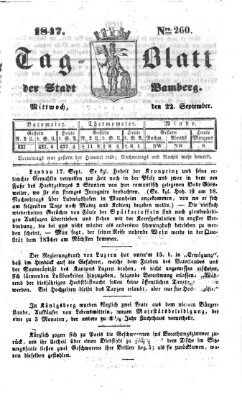 Tag-Blatt der Stadt Bamberg (Bamberger Tagblatt) Mittwoch 22. September 1847