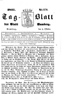 Tag-Blatt der Stadt Bamberg (Bamberger Tagblatt) Samstag 2. Oktober 1847