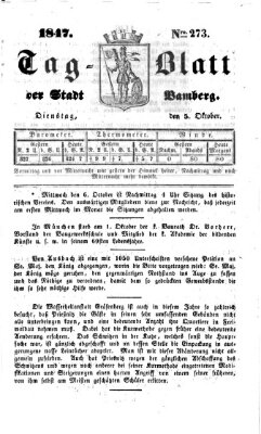 Tag-Blatt der Stadt Bamberg (Bamberger Tagblatt) Dienstag 5. Oktober 1847