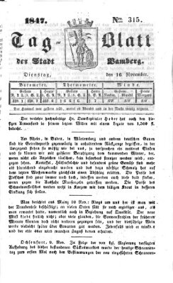 Tag-Blatt der Stadt Bamberg (Bamberger Tagblatt) Dienstag 16. November 1847