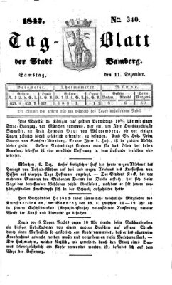 Tag-Blatt der Stadt Bamberg (Bamberger Tagblatt) Samstag 11. Dezember 1847