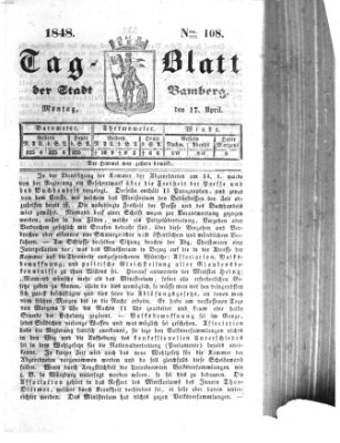 Tag-Blatt der Stadt Bamberg (Bamberger Tagblatt) Montag 17. April 1848