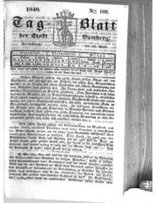 Tag-Blatt der Stadt Bamberg (Bamberger Tagblatt) Dienstag 18. April 1848